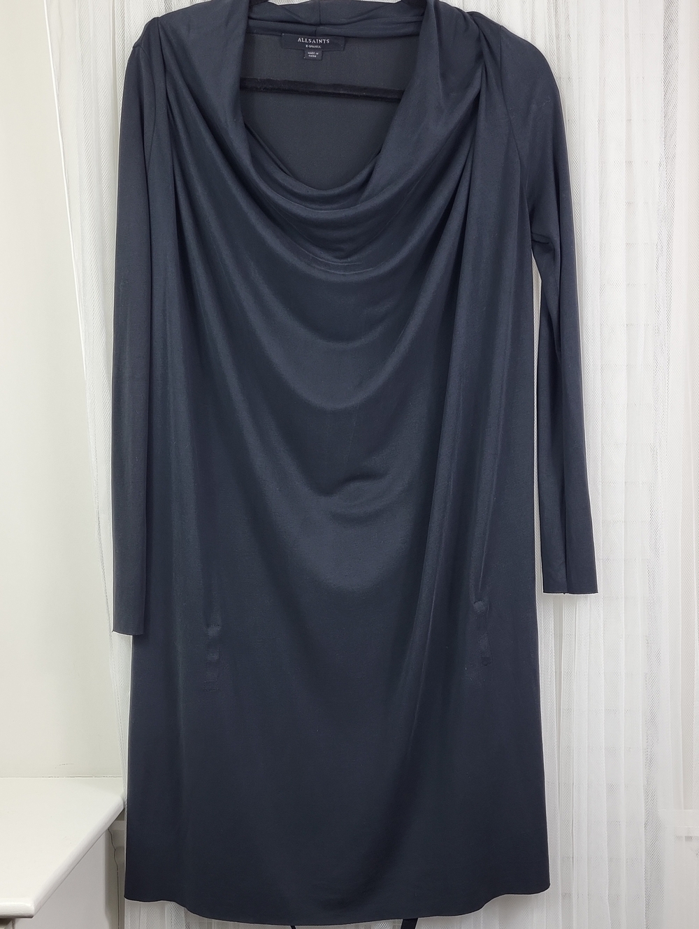 AllSaints oversized Black Draped Cowl-Neck Long Sleeve Dress. Size XS